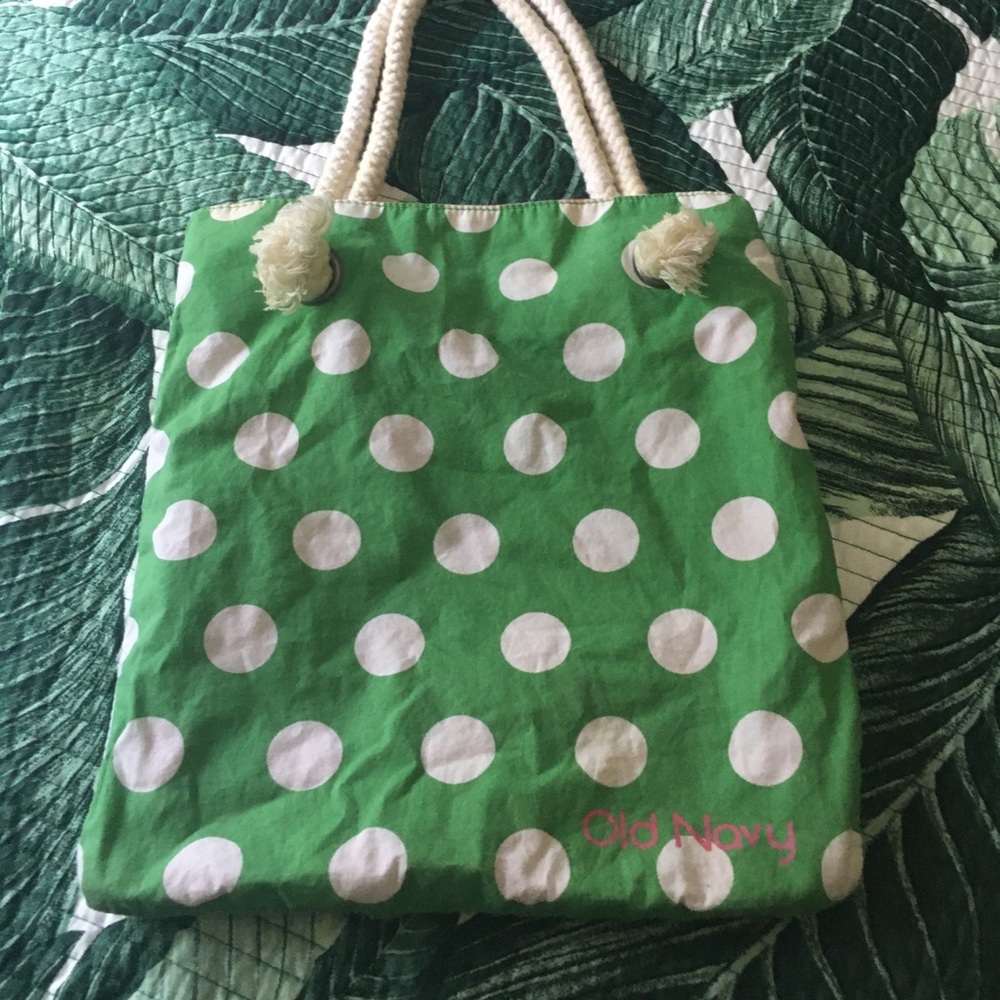 OLD NAVY GREEN/PINK POLKA DOT/STRIPES SML TOTE BAG